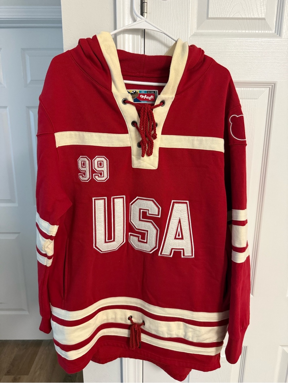 RARE USA Red Lace-Up Hockey Pullover
